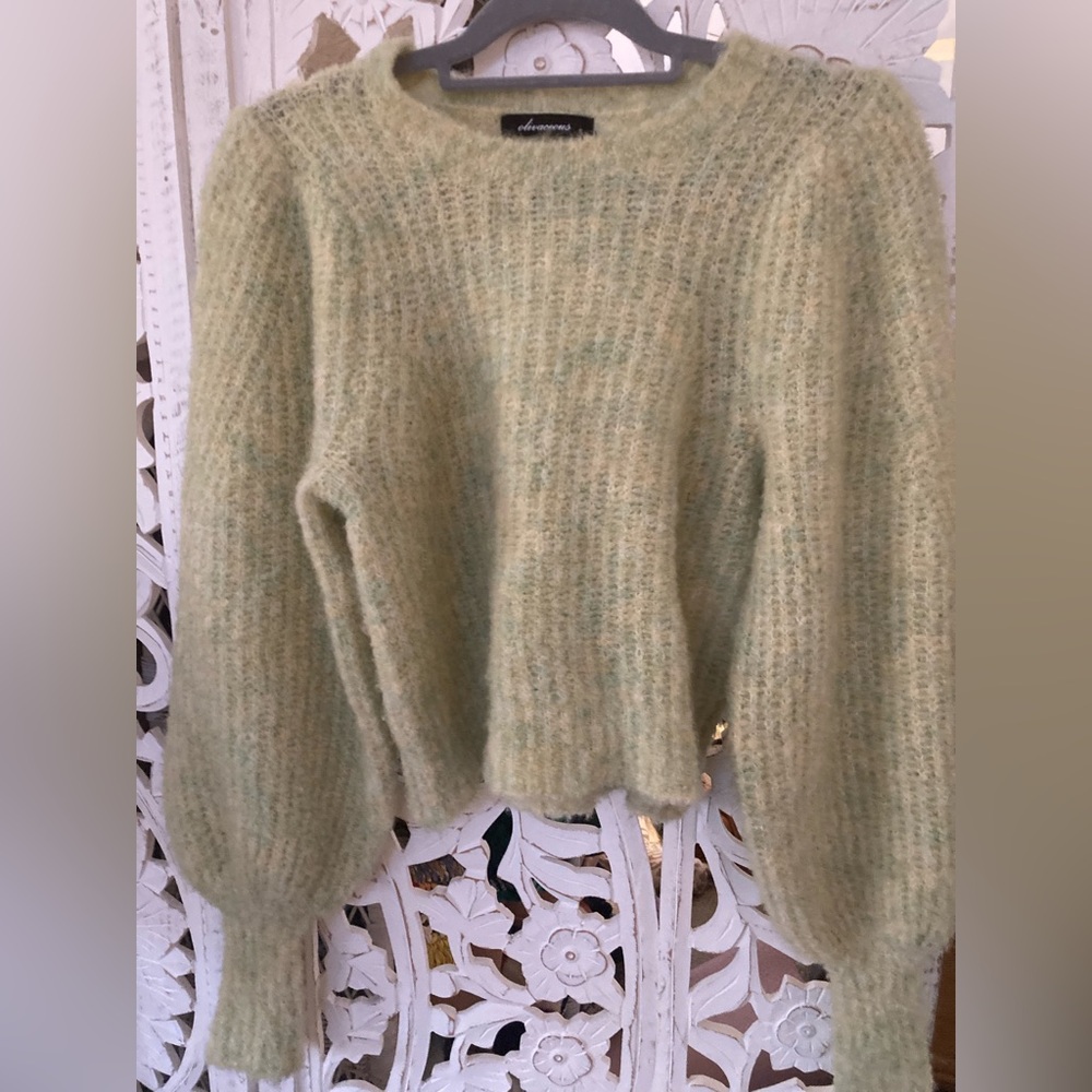 Winter Lemony Lime Speckled Women's Sweater, Size Small